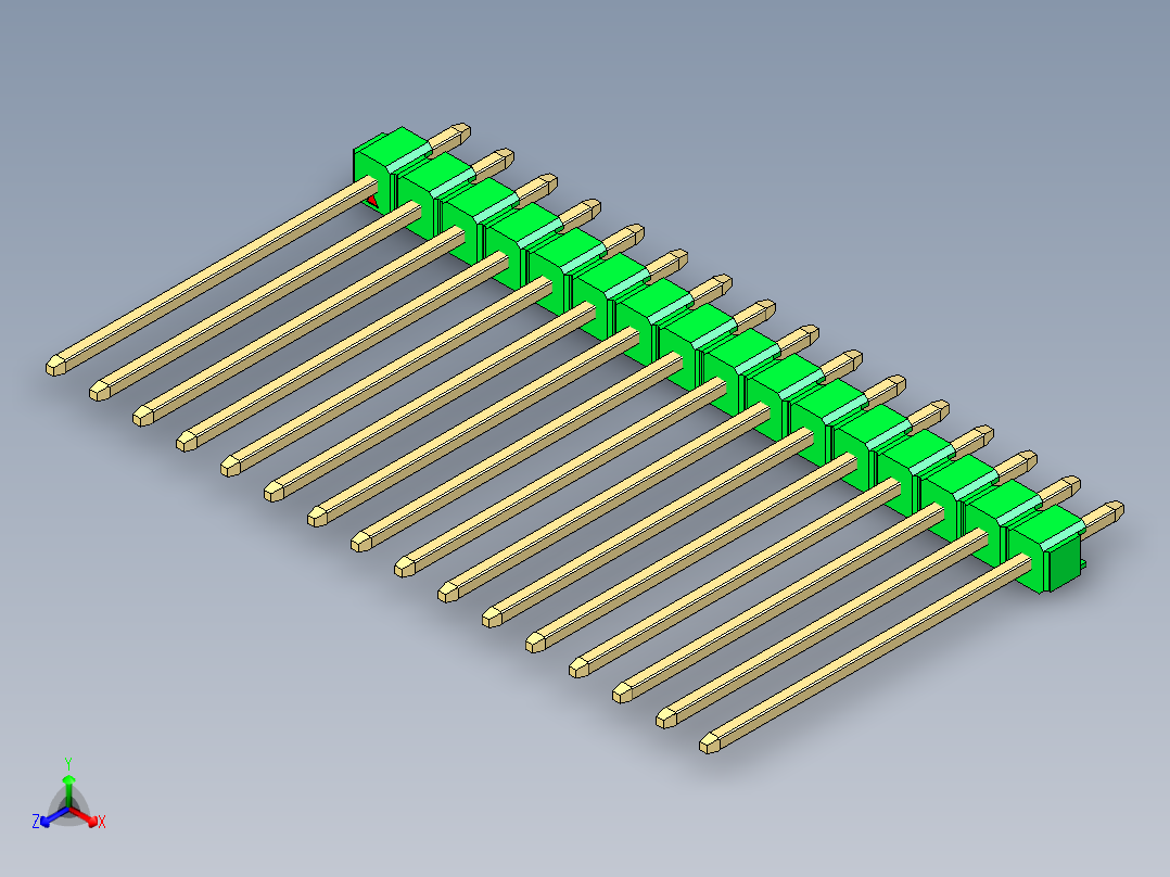 彩色公头100mil（2.54mm）系列-DS1021_green_1x16p_100mil_Type19_rev1.0正等轴测图