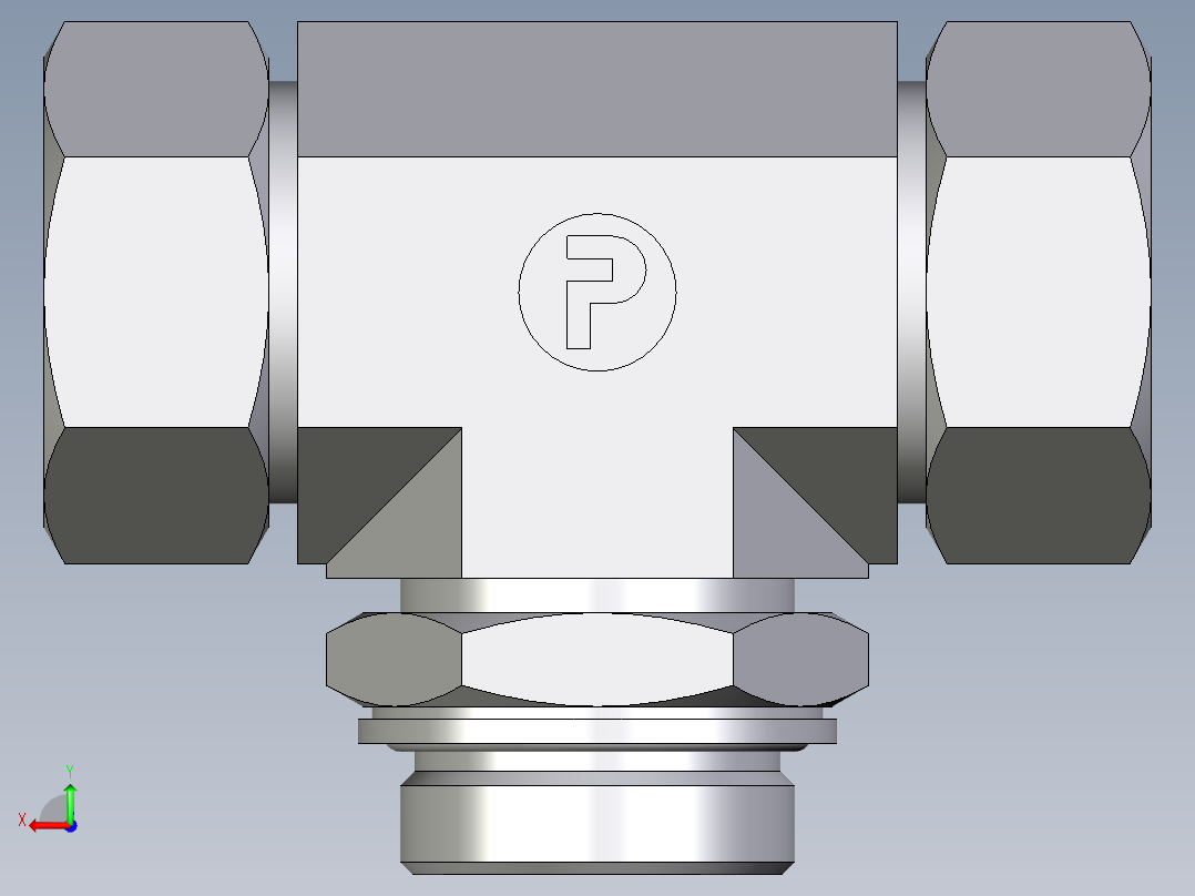 卡套式工业通用硬管接头EO_Adjustable_locknut_branch_tee_TEE35ZLMCF后视图