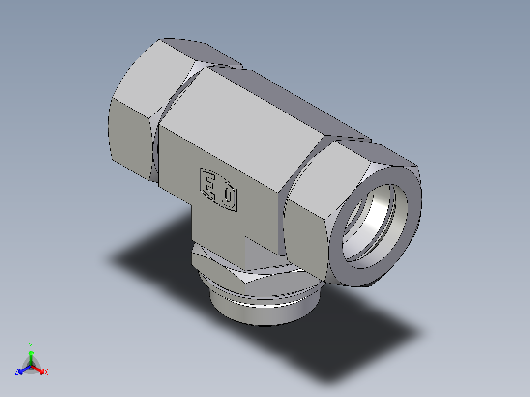 卡套式工业通用硬管接头EO_Adjustable_locknut_branch_tee_TEE35ZLMCF正等轴测图