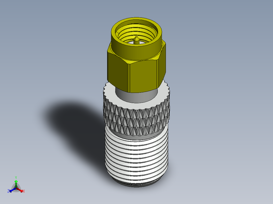 SMA插头至F插孔适配器正等轴测图