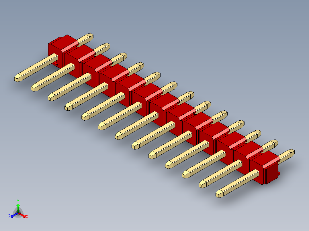 彩色公头100mil（2.54mm）系列-DS1021_red_1x13p_100mil_Type1_rev1.0正等轴测图
