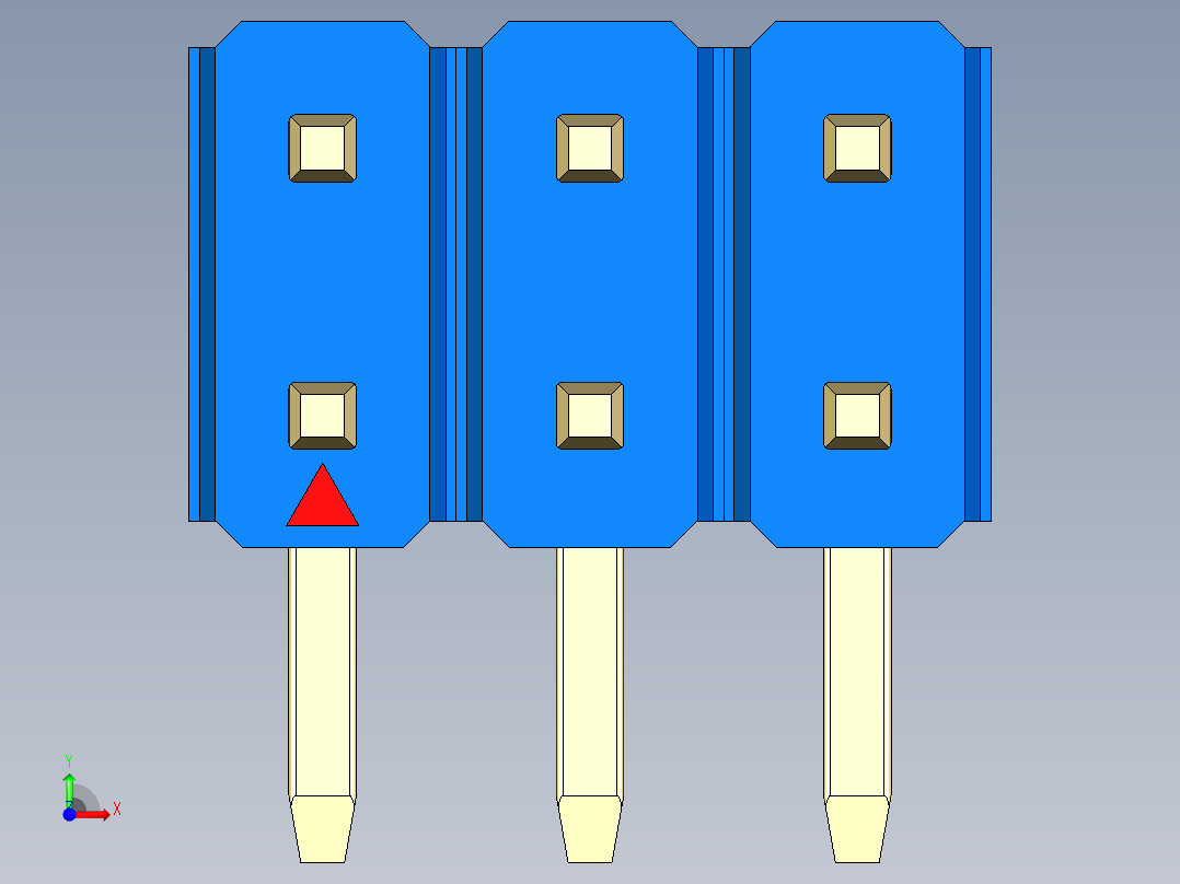 彩色公排针 100mil 2.54mm 系列-DS1022_blue_2x03p_100mil_TypeD_rev1.0前视图
