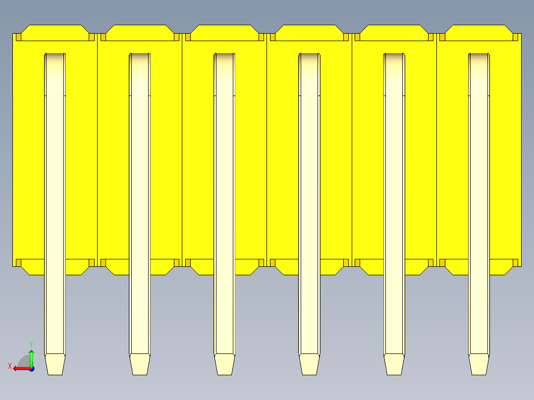 彩色公排针 100mil 2.54mm 系列-DS1022_yellow_3x06p_100mil_TypeD_rev1.0后视图