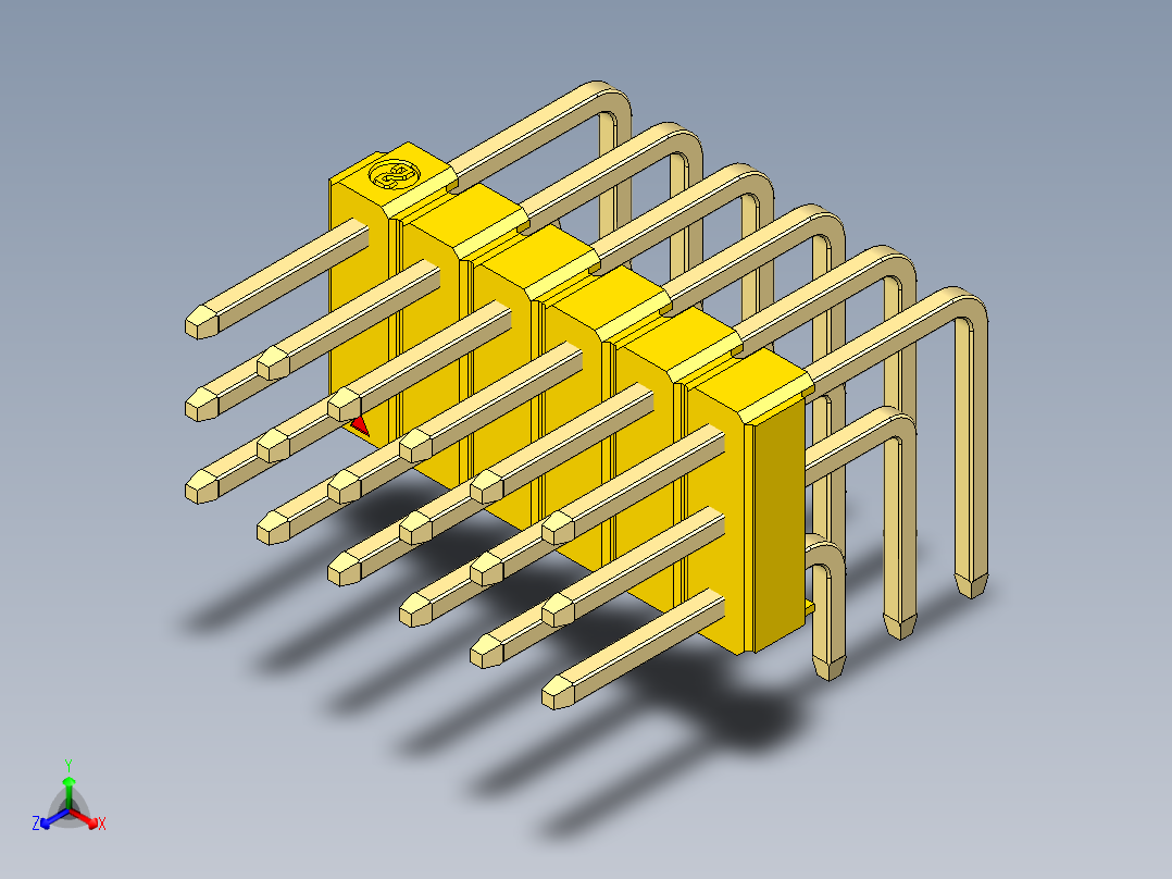 彩色公排针 100mil 2.54mm 系列-DS1022_yellow_3x06p_100mil_TypeD_rev1.0正等轴测图