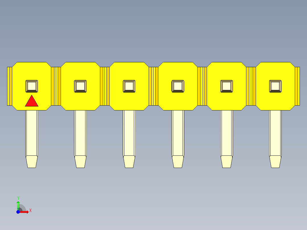 彩色公排针 100mil 2.54mm 系列-DS1022_yellow_1x06p_100mil_TypeD_rev1.0前视图
