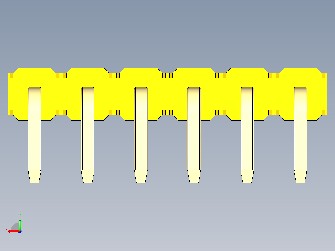 彩色公排针 100mil 2.54mm 系列-DS1022_yellow_1x06p_100mil_TypeD_rev1.0后视图