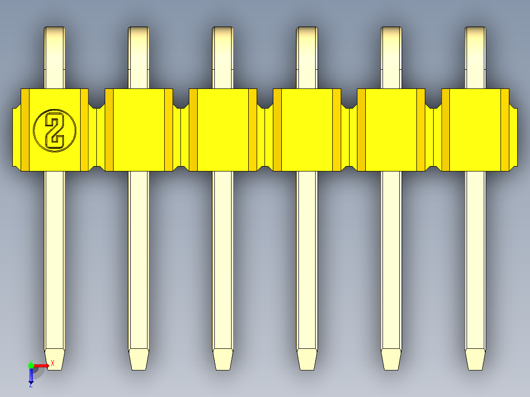彩色公排针 100mil 2.54mm 系列-DS1022_yellow_1x06p_100mil_TypeD_rev1.0俯视图
