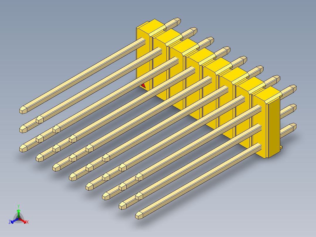 彩色公头100mil（2.54mm）系列-DS1021_yellow_3x08p_100mil_Type19_rev1.0正等轴测图