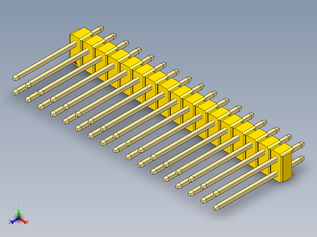 彩色公头100mil（2.54mm）系列-DS1021_yellow_2x17p_100mil_Type5_rev1.0正等轴测图