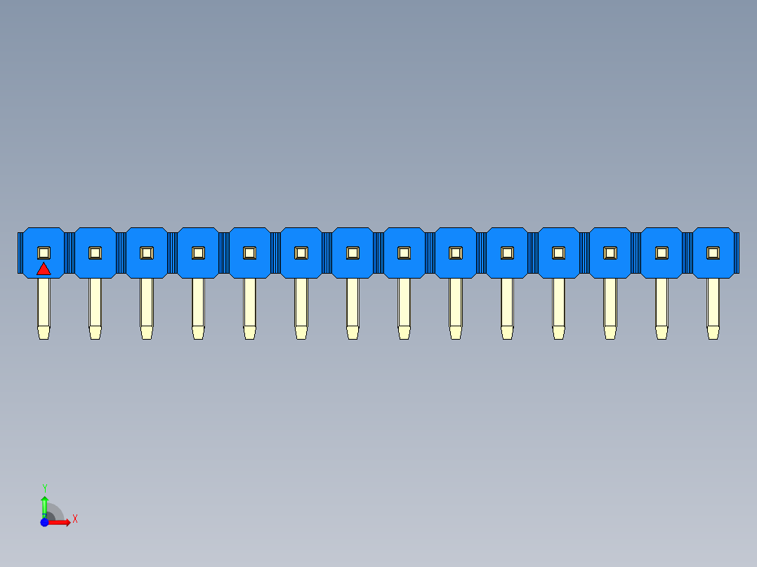 彩色公排针 100mil 2.54mm 系列-DS1022_blue_1x14p_100mil_TypeD_rev1.0前视图