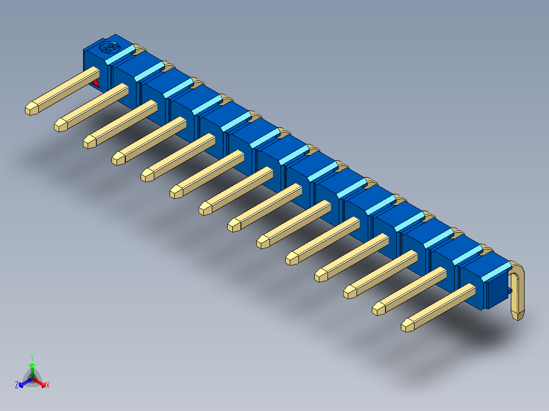 彩色公排针 100mil 2.54mm 系列-DS1022_blue_1x14p_100mil_TypeD_rev1.0正等轴测图