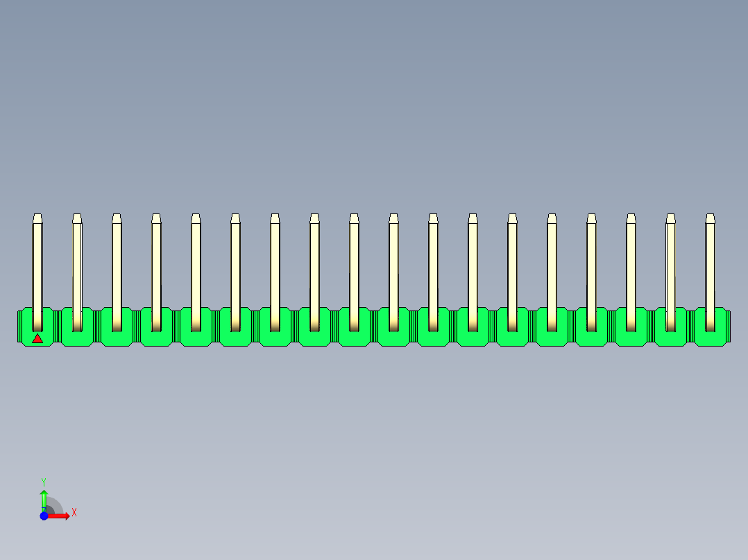 彩色公排针 100mil 2.54mm 系列-DS1022_green_18p_100mil_TypeU_rev1.0前视图