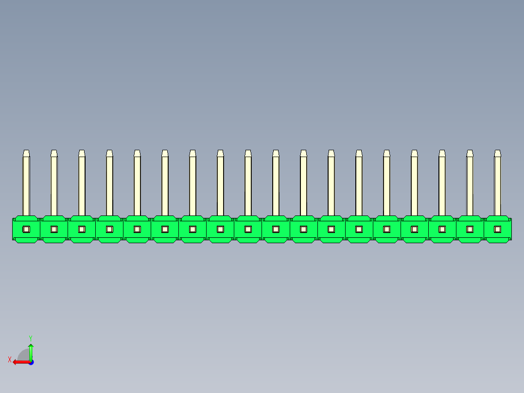 彩色公排针 100mil 2.54mm 系列-DS1022_green_18p_100mil_TypeU_rev1.0后视图