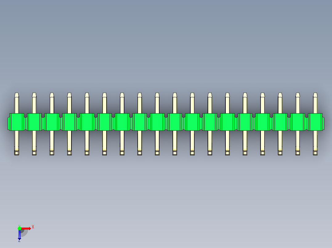 彩色公排针 100mil 2.54mm 系列-DS1022_green_18p_100mil_TypeU_rev1.0俯视图