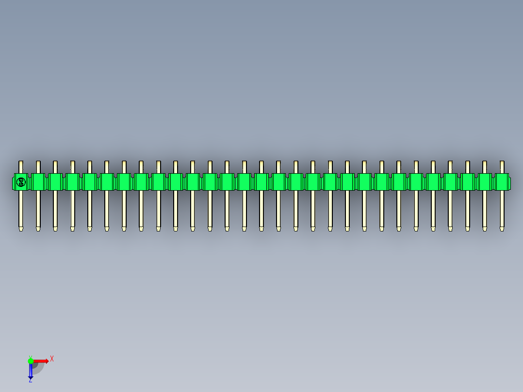 彩色公排针 100mil 2.54mm 系列-DS1022_green_1x29p_100mil_TypeD_rev1.0俯视图