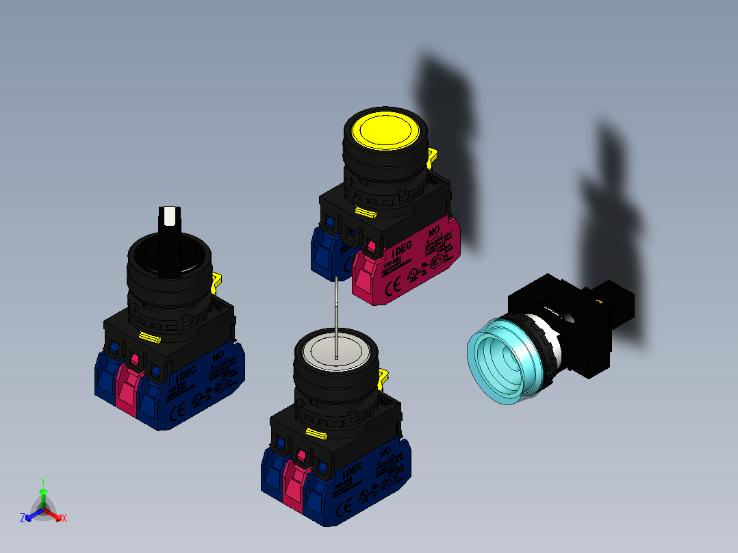 IDEC 22开关和指示灯正等轴测图