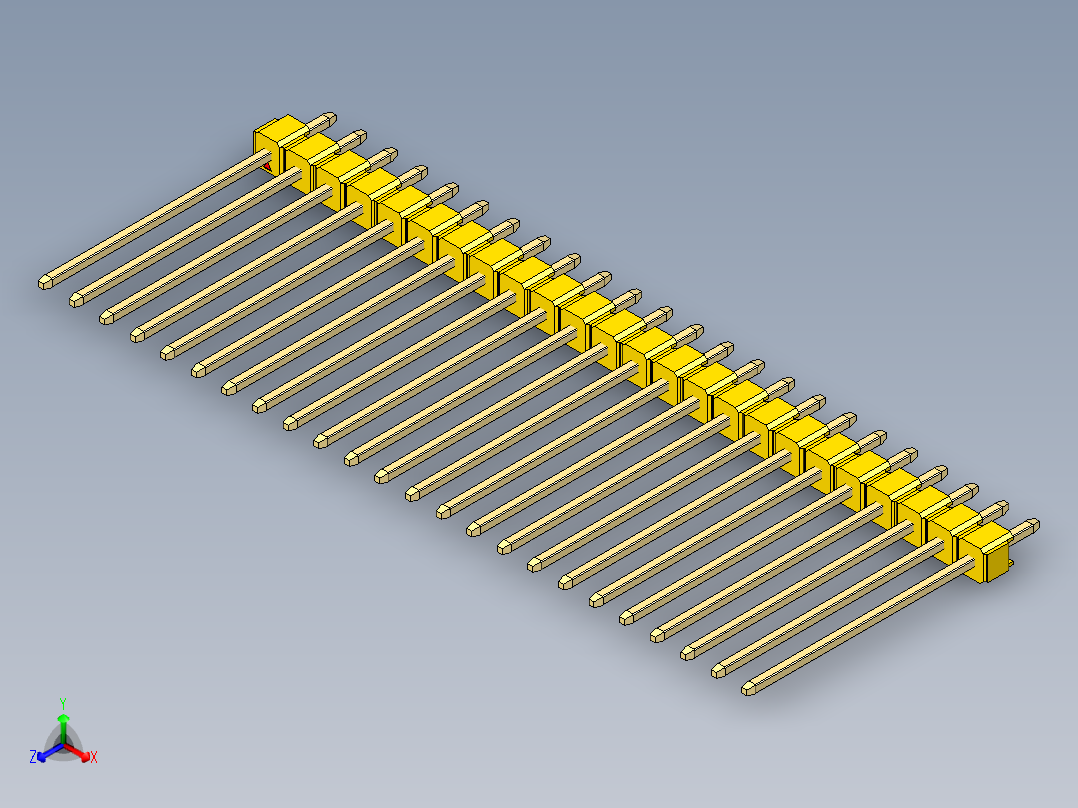 彩色公头100mil（2.54mm）系列-DS1021_yellow_1x24p_100mil_Type19_rev1.0正等轴测图