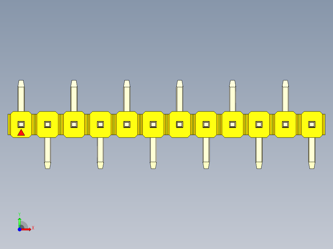 彩色公排针 100mil 2.54mm 系列-DS1022_yellow_12p_100mil_Type_SMT_R1_rev1.0前视图