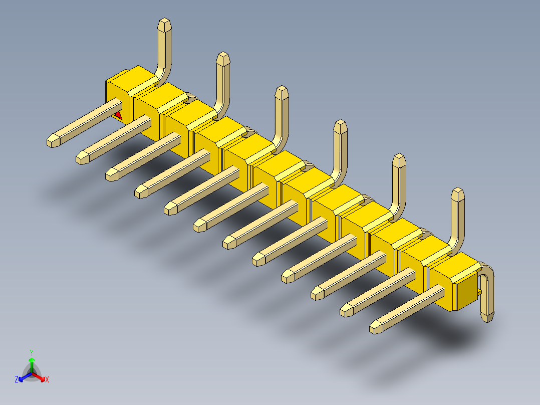彩色公排针 100mil 2.54mm 系列-DS1022_yellow_12p_100mil_Type_SMT_R1_rev1.0正等轴测图