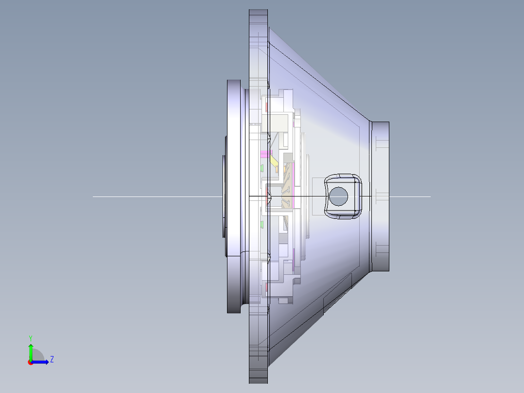 汽车膜片弹簧离合器CATIA建模图左视图