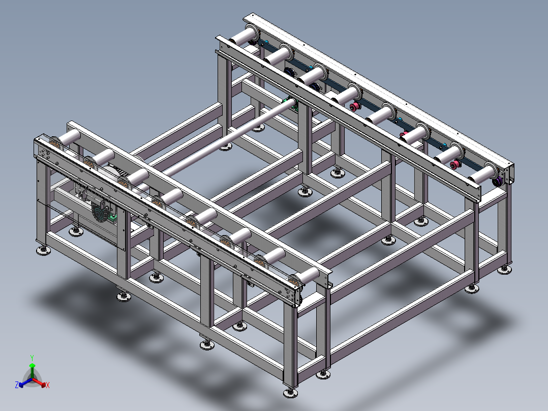 输送辊道线（sw21可编辑+工程图）正等轴测图