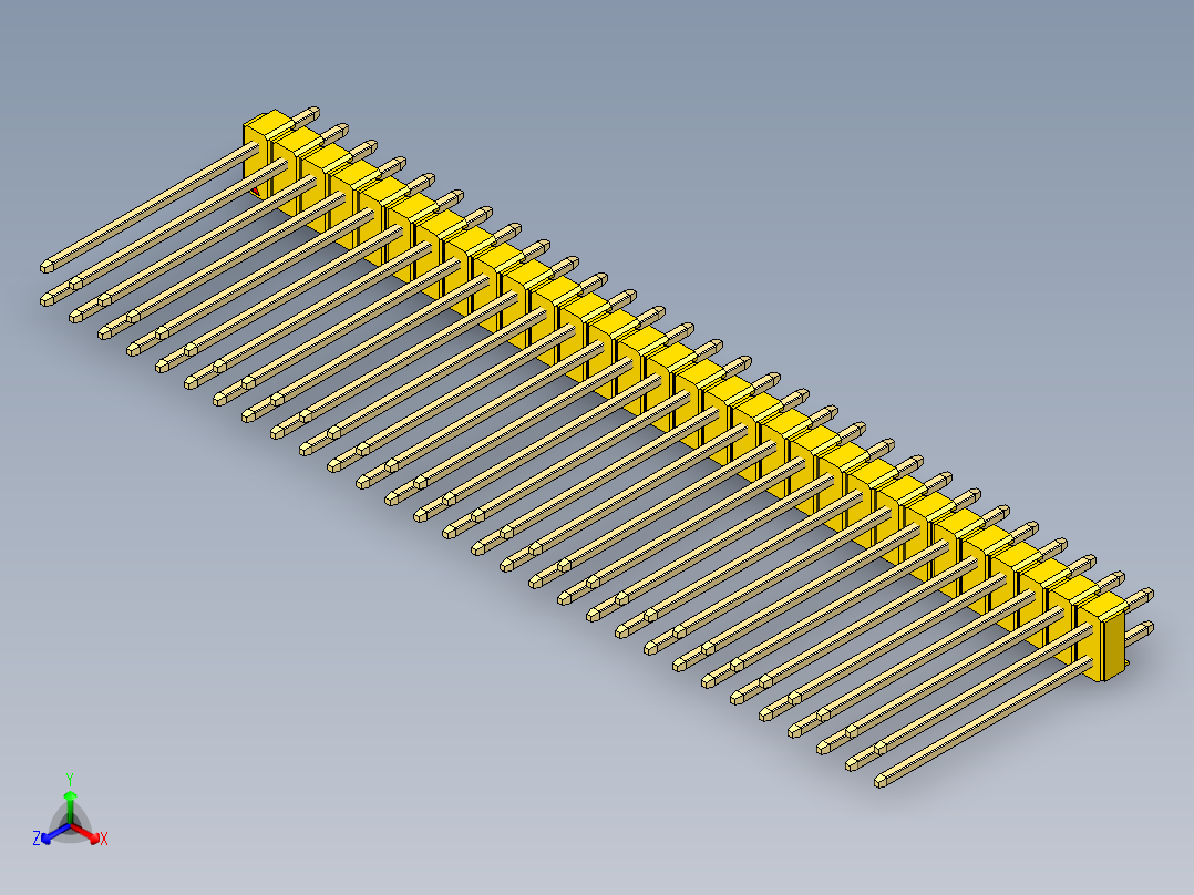 彩色公头100mil（2.54mm）系列-DS1021_yellow_2x30p_100mil_Type19_rev1.0正等轴测图