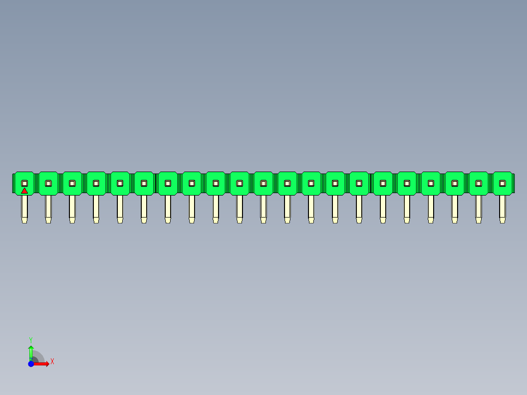彩色公排针 100mil 2.54mm 系列-DS1022_green_1x21p_100mil_TypeD_rev1.0前视图