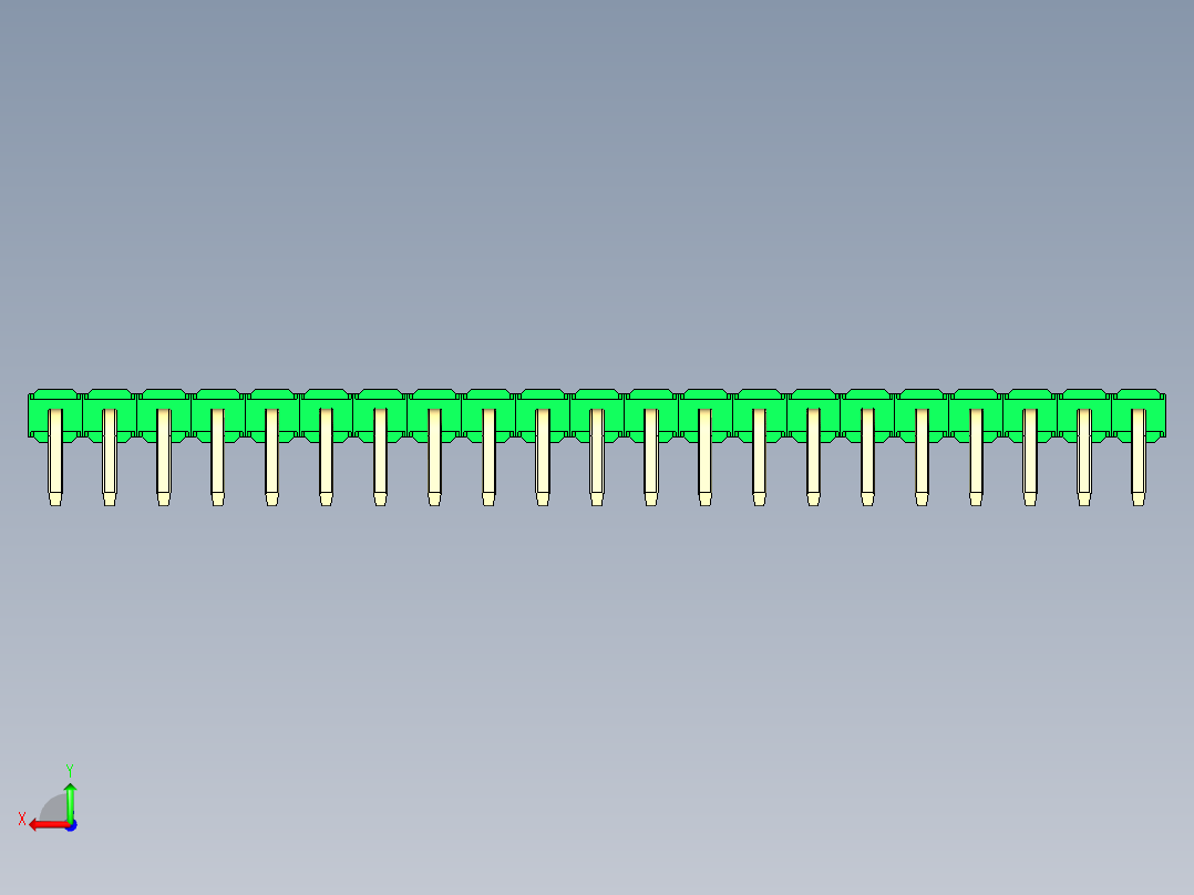 彩色公排针 100mil 2.54mm 系列-DS1022_green_1x21p_100mil_TypeD_rev1.0后视图