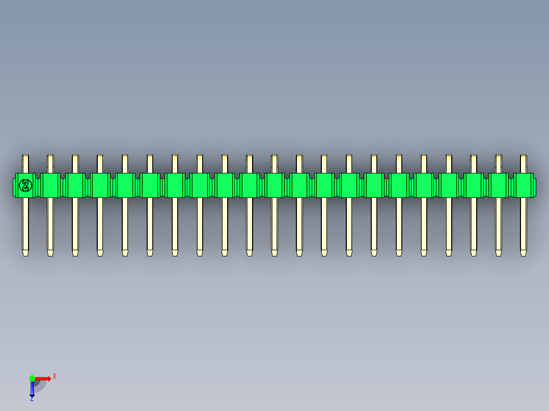 彩色公排针 100mil 2.54mm 系列-DS1022_green_1x21p_100mil_TypeD_rev1.0俯视图