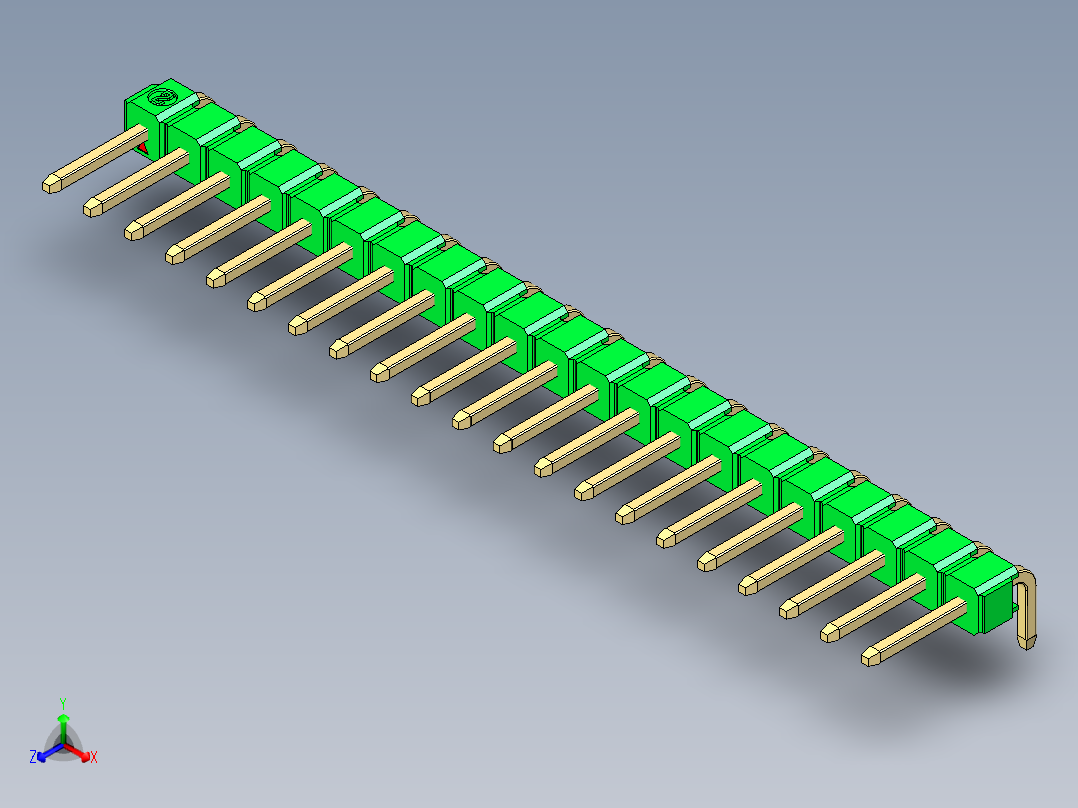 彩色公排针 100mil 2.54mm 系列-DS1022_green_1x21p_100mil_TypeD_rev1.0正等轴测图