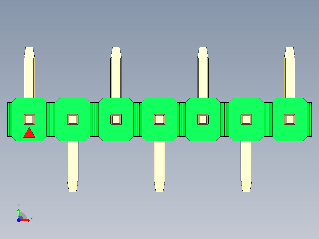 彩色公排针 100mil 2.54mm 系列-DS1022_green_07p_100mil_Type_SMT_R1_rev1.0前视图
