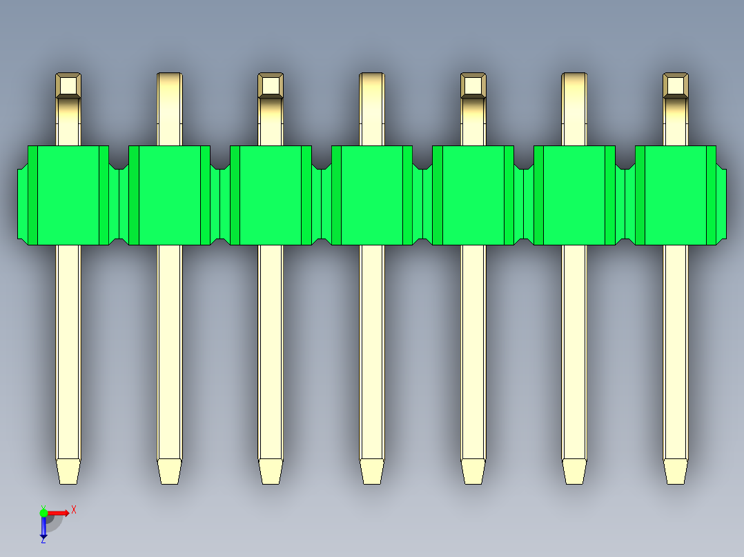 彩色公排针 100mil 2.54mm 系列-DS1022_green_07p_100mil_Type_SMT_R1_rev1.0俯视图
