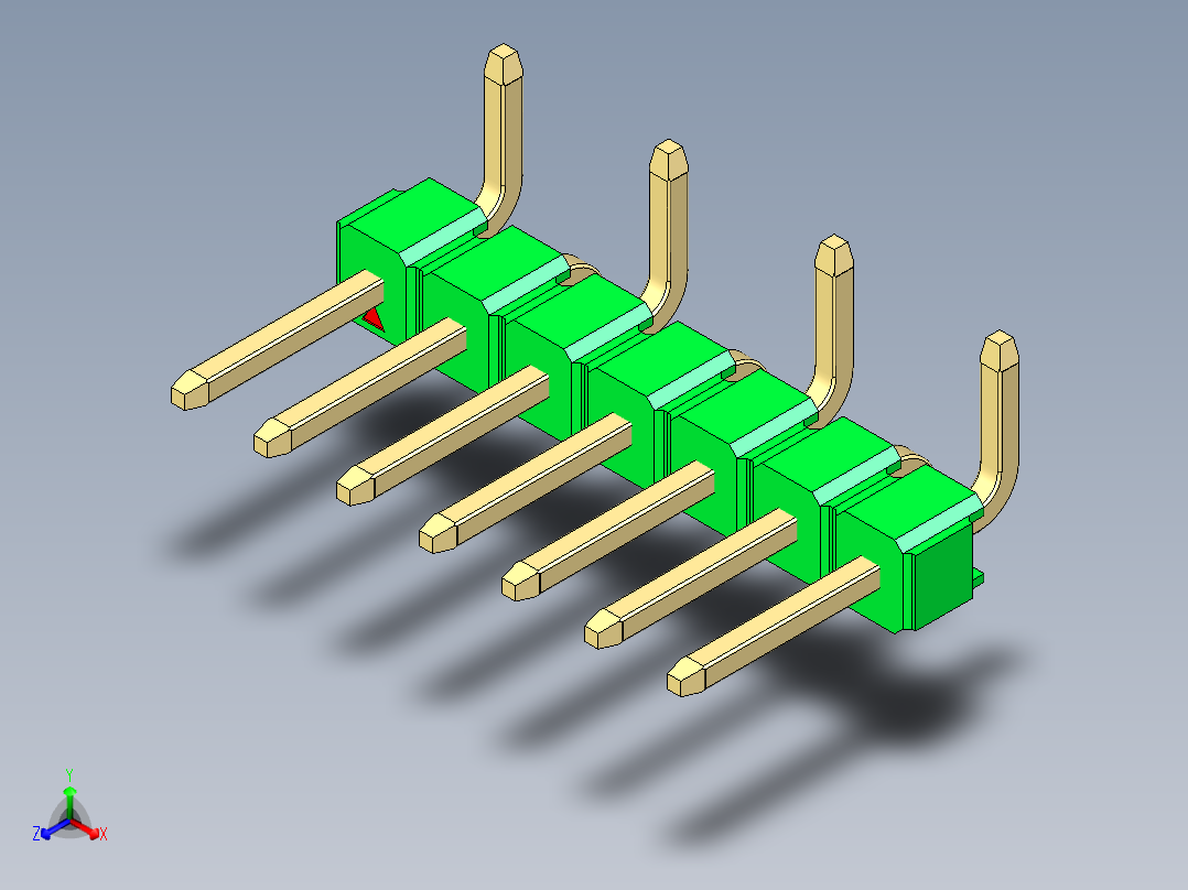 彩色公排针 100mil 2.54mm 系列-DS1022_green_07p_100mil_Type_SMT_R1_rev1.0正等轴测图