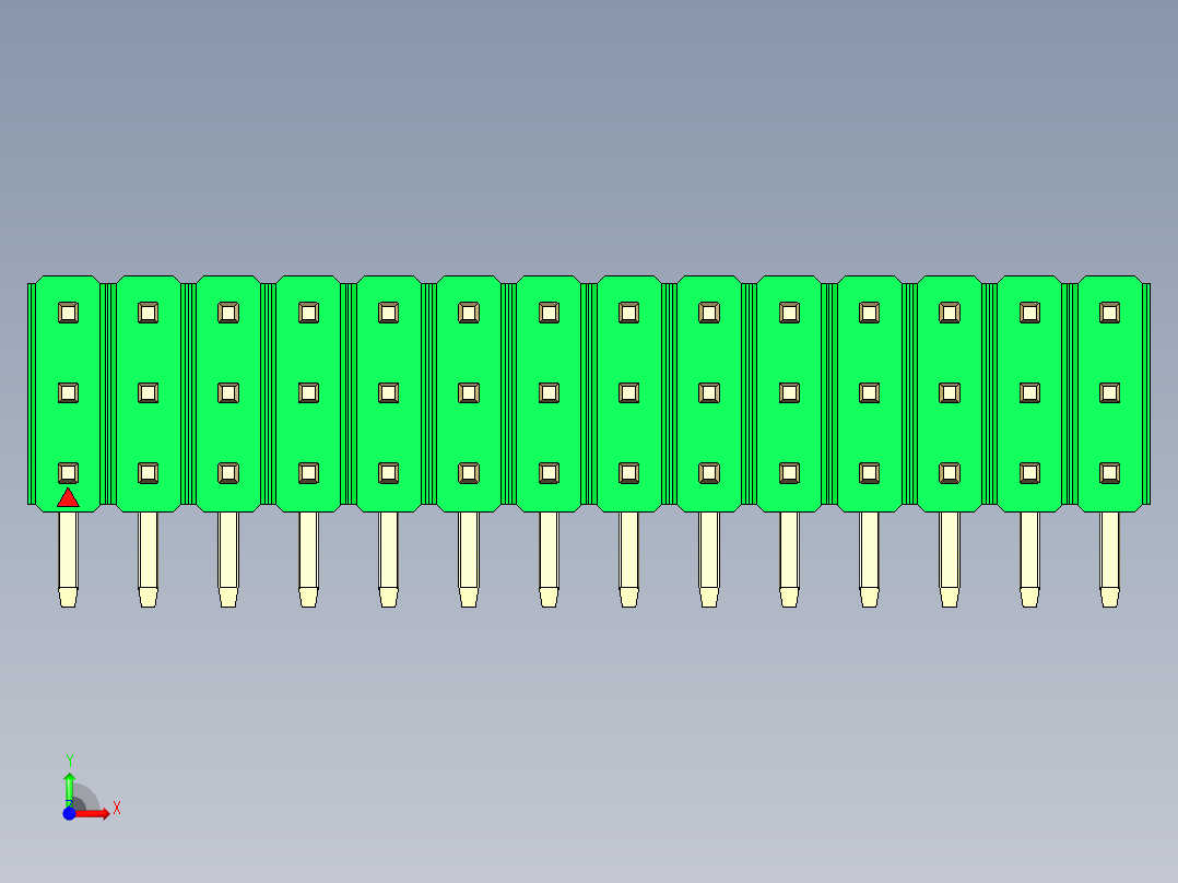 彩色公排针 100mil 2.54mm 系列-DS1022_green_3x14p_100mil_TypeD_rev1.0前视图