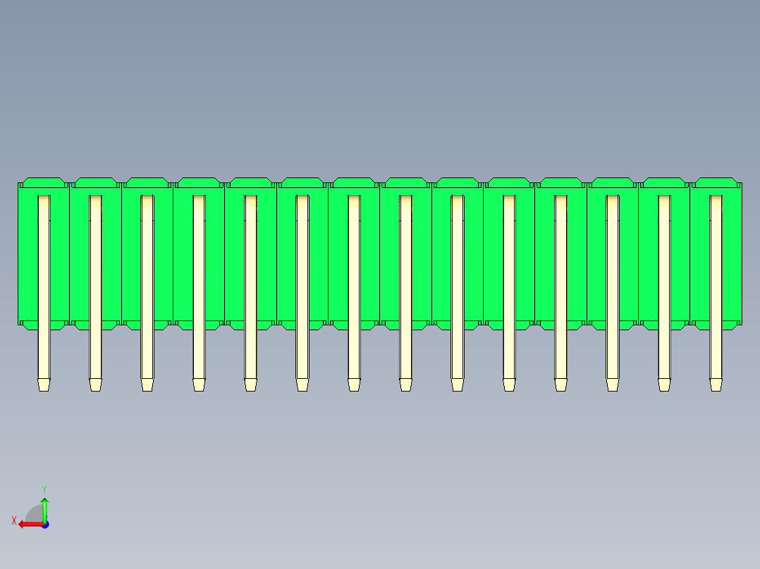 彩色公排针 100mil 2.54mm 系列-DS1022_green_3x14p_100mil_TypeD_rev1.0后视图