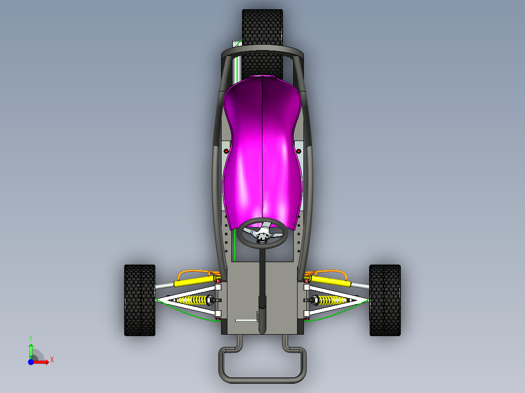 51-三轮单座卡丁车三维建模图纸 SolidEdge设计 附STEP格式前视图