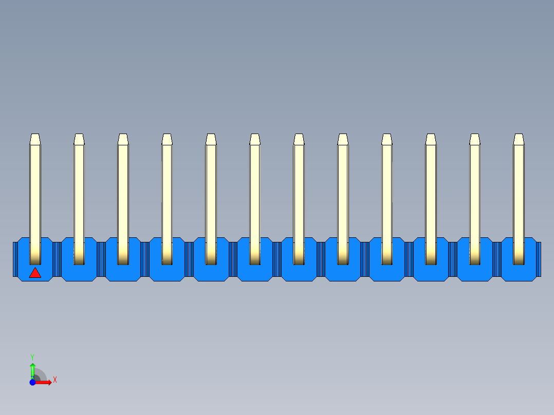 彩色公排针 100mil 2.54mm 系列-DS1022_blue_12p_100mil_TypeU_rev1.0前视图