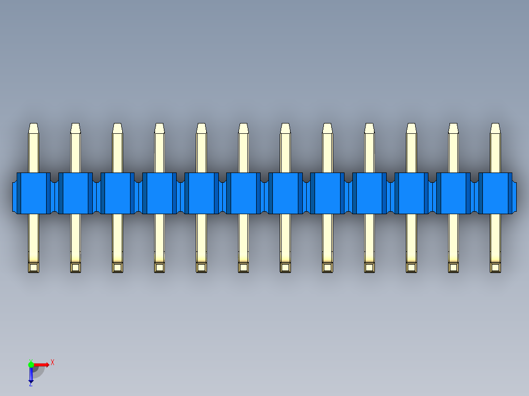 彩色公排针 100mil 2.54mm 系列-DS1022_blue_12p_100mil_TypeU_rev1.0俯视图