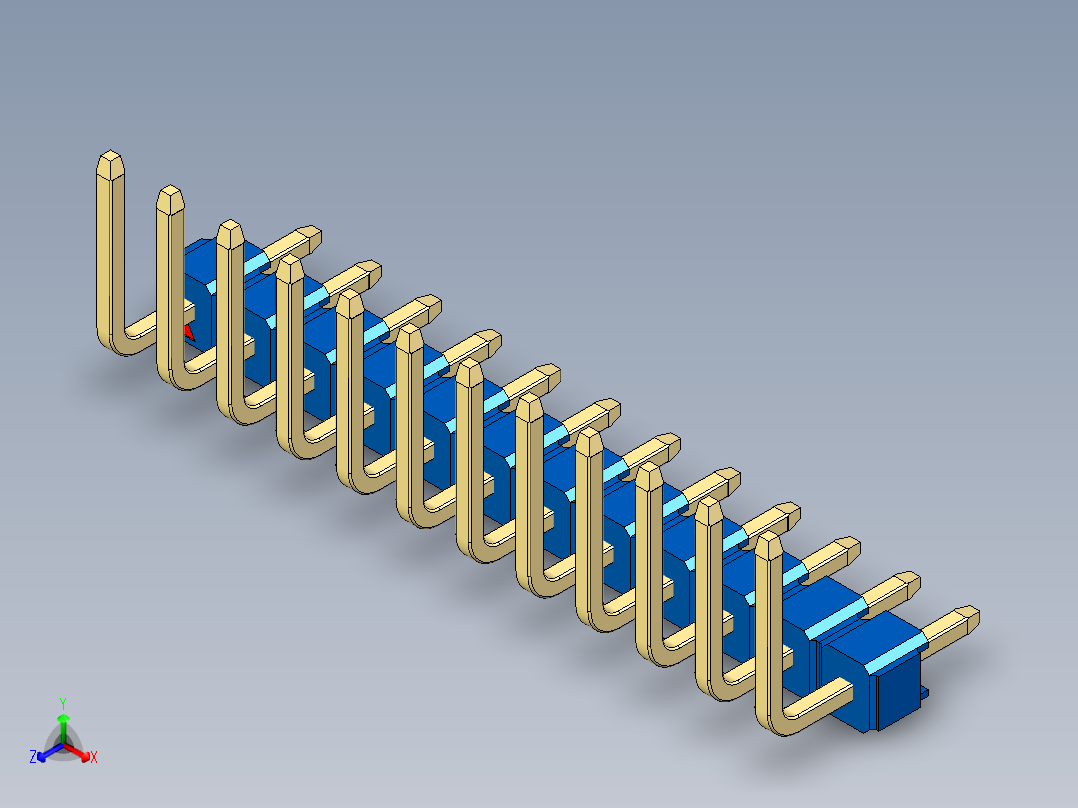 彩色公排针 100mil 2.54mm 系列-DS1022_blue_12p_100mil_TypeU_rev1.0正等轴测图