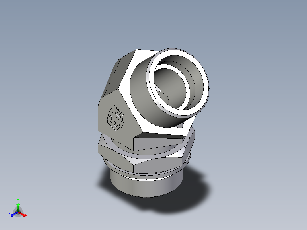 卡套式工业通用硬管接头EO_Adjustable_locknut_45_deg_elbow_VEE30SMOMDCF正等轴测图