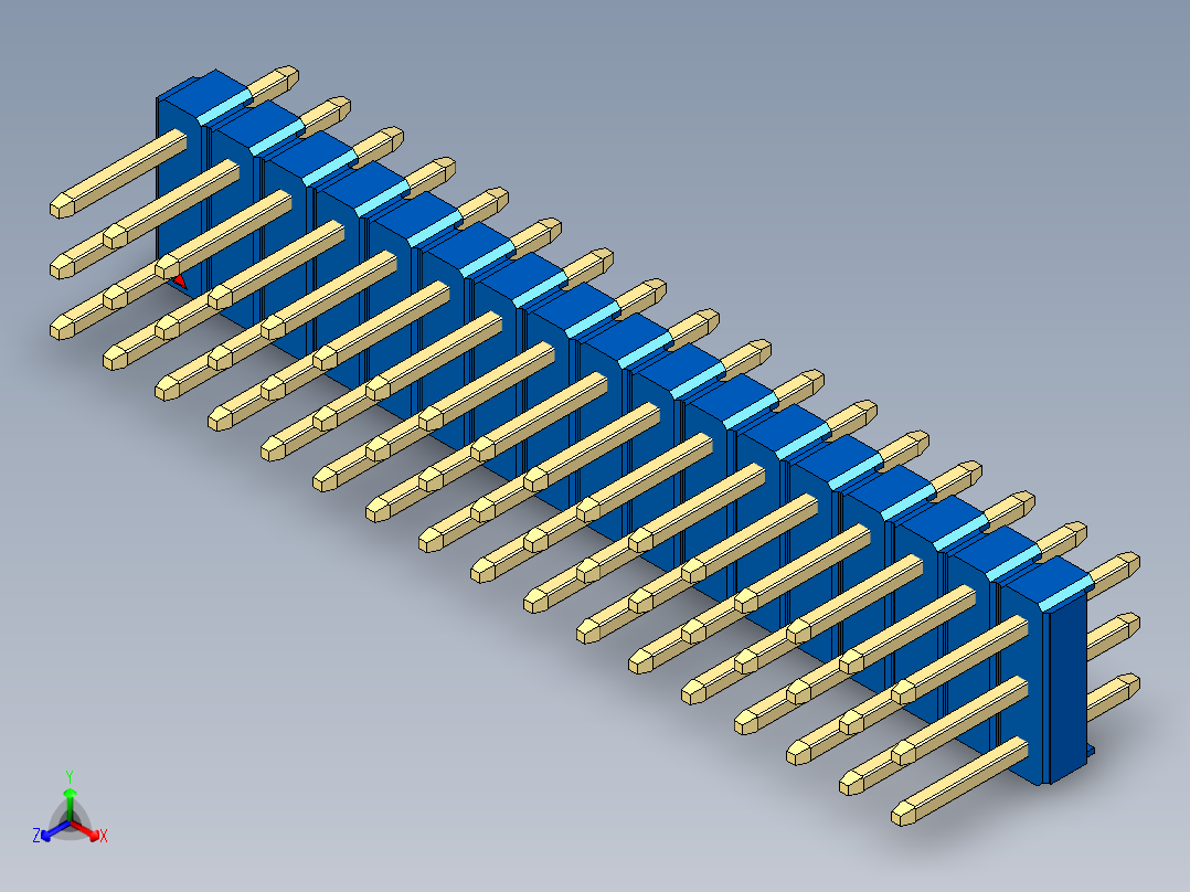 彩色公头100mil（2.54mm）系列-DS1021_blue_3x17p_100mil_Type1_rev1.0正等轴测图