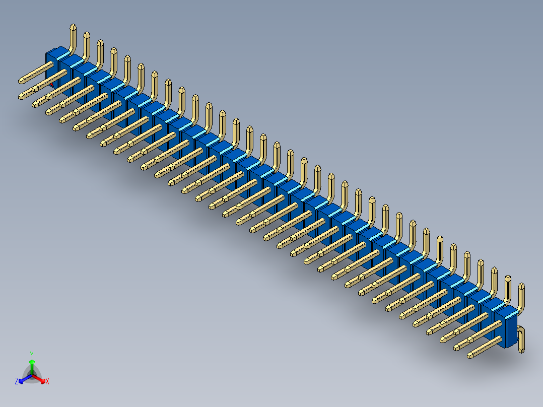 彩色公排针 100mil 2.54mm 系列-DS1022_blue_68p_100mil_TypeSMT_rev1.0正等轴测图