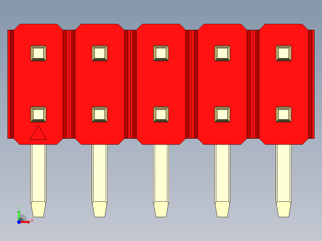 彩色公排针 100mil 2.54mm 系列-DS1022_red_2x05p_100mil_TypeD_rev1.0前视图