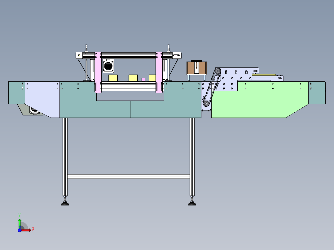 吹风除尘毛刷线、非标自动流水线 3D模型（SolidWorks设计前视图
