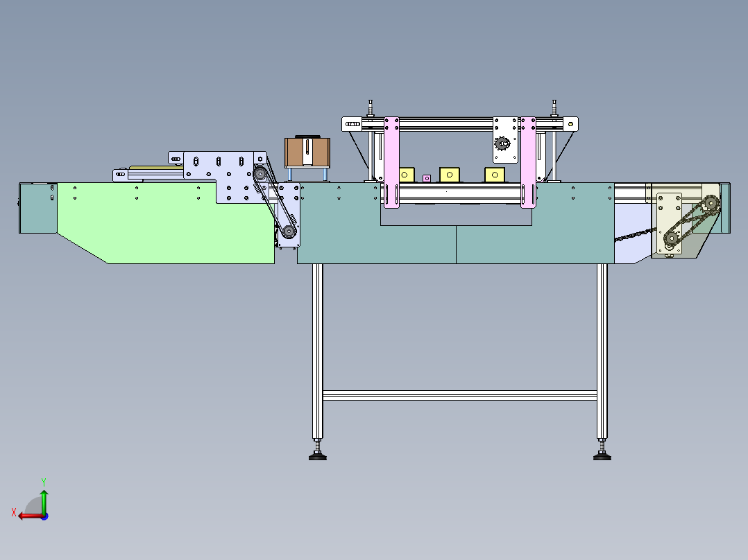 吹风除尘毛刷线、非标自动流水线 3D模型（SolidWorks设计后视图