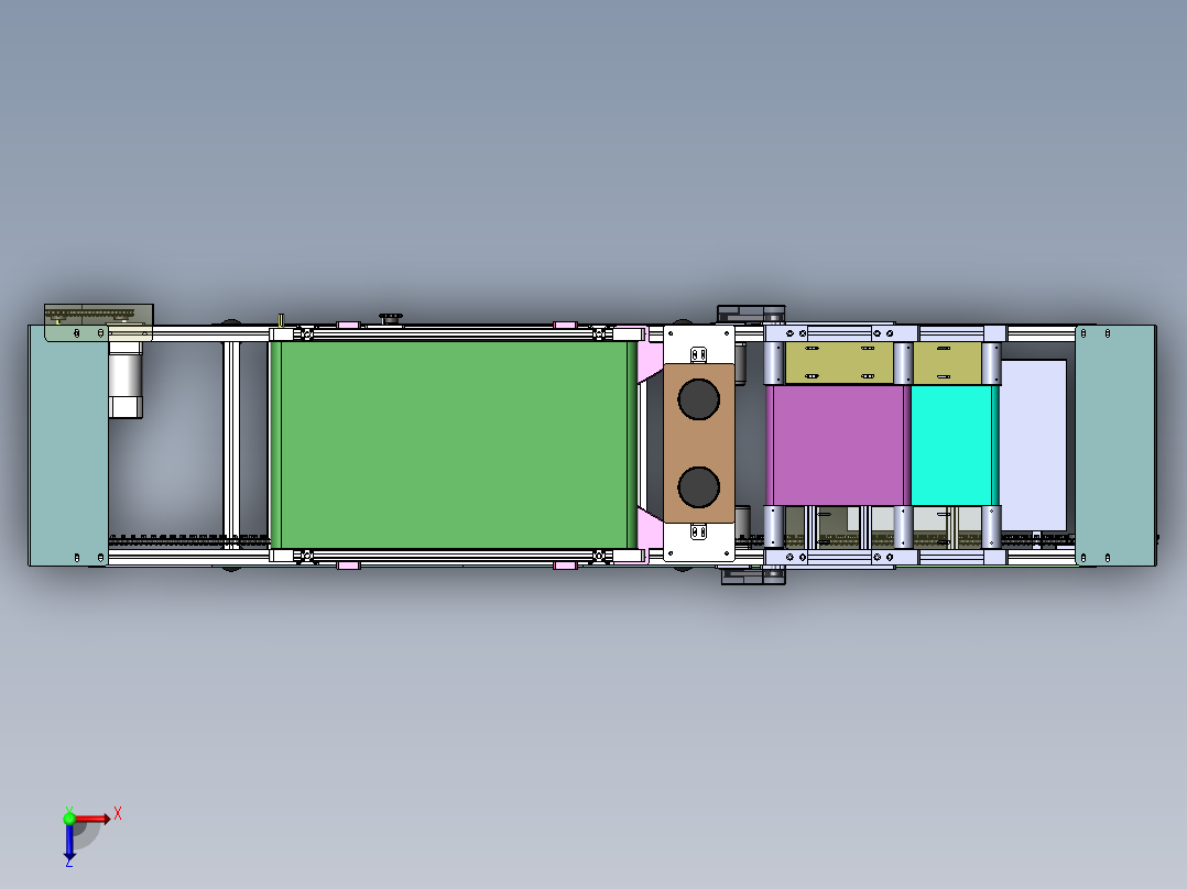 吹风除尘毛刷线、非标自动流水线 3D模型（SolidWorks设计俯视图