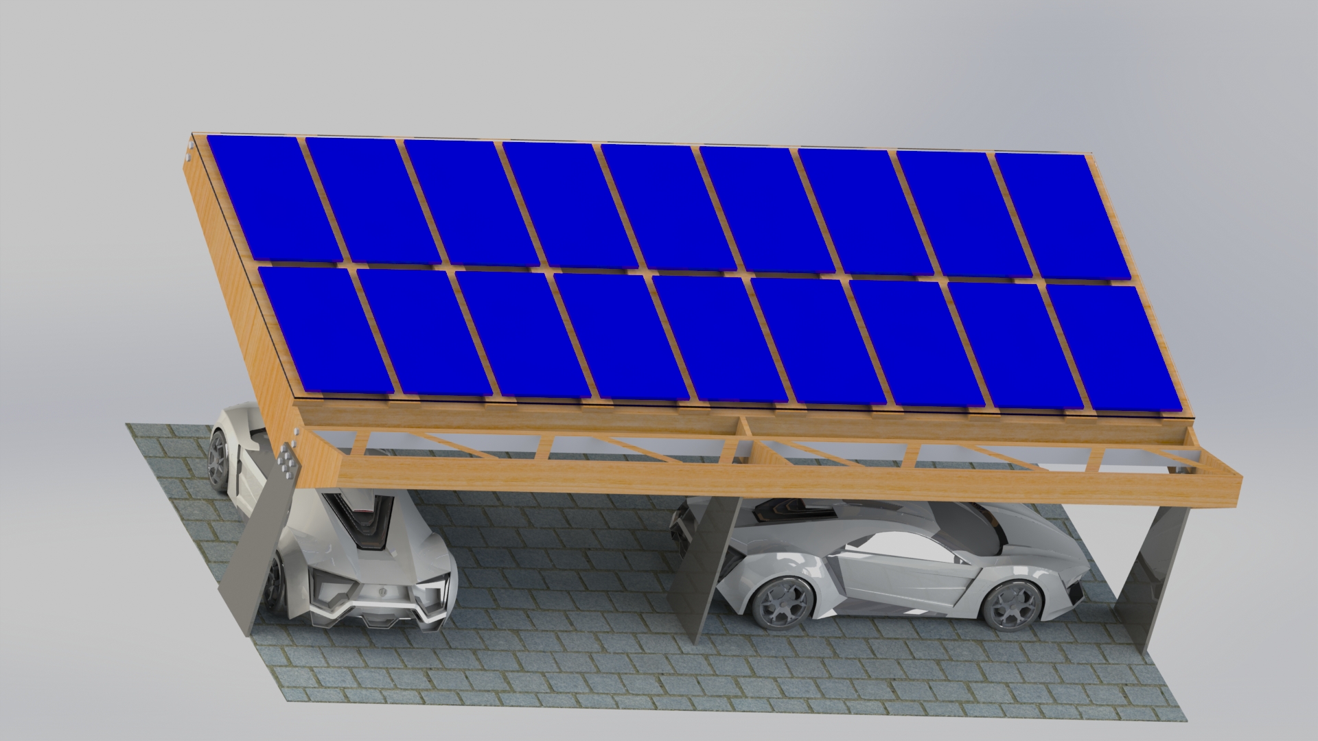 带太阳能电池板的停车棚3D模型图纸 Solidworks设计