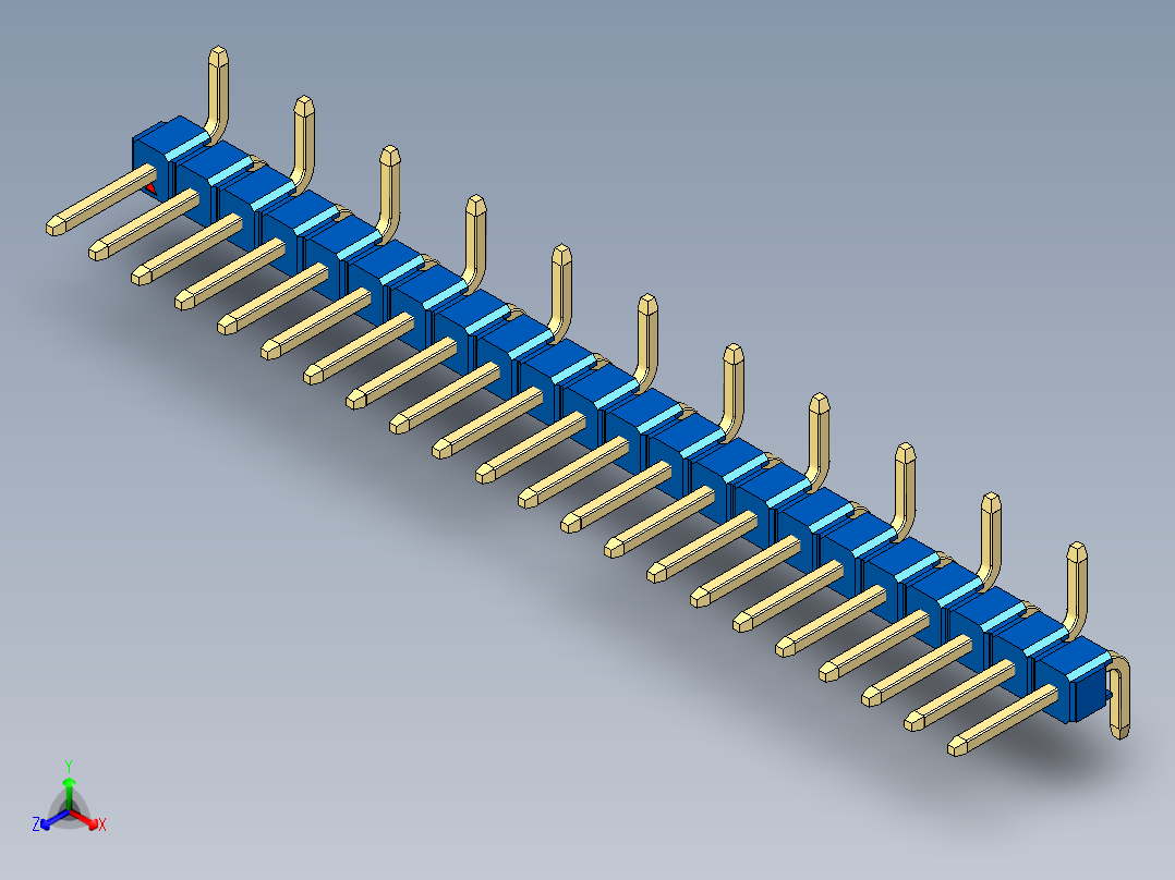 彩色公排针 100mil 2.54mm 系列-DS1022_blue_22p_100mil_Type_SMT_R1_rev1.0正等轴测图