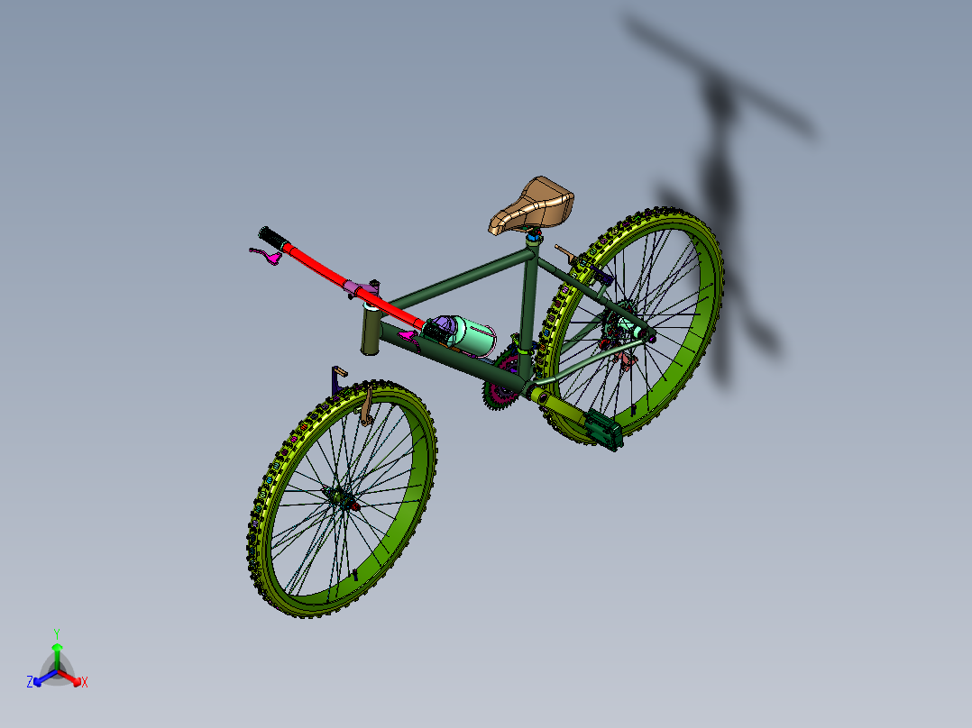 变速越野山地自行车正等轴测图