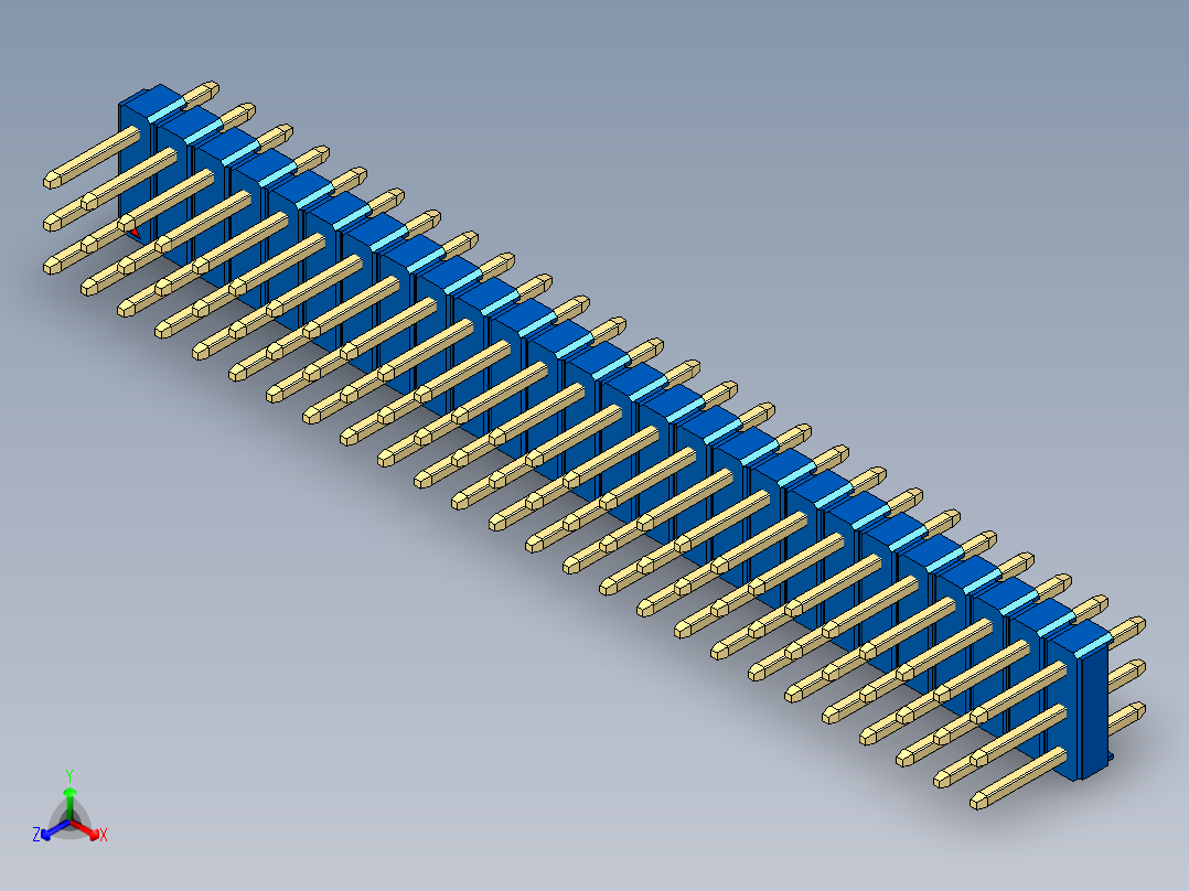 彩色公头100mil（2.54mm）系列-DS1021_blue_3x26p_100mil_Type1_rev1.0正等轴测图